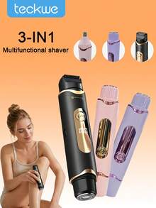 Teckwe New 3-In-1 Women's Electric Shaver Comes With A Digital Display. It Works Great For Trimming Sideburns, Upper Lip Hair And Private Body Hair. Exquisitely Small And Lightweight For Easy Carrying, It Is Powered By A Built-In 200mAh Battery - Multicolor - View 1