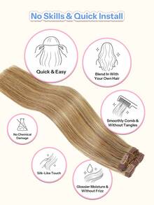 7 Peças Extensões de Cabelo Humano com Presilhas 20 Presilhas Invisíveis Trama Dupla F4/27 Marrom Médio e Loiro 14-22 Polegadas Cabelo Humano Real Premium Textura Macia e Espessa Durável & Anti-Queda Ótima Escolha para Cabelos Finos Penteado de Salão e Uso Diário para Mulheres & Meninas - S4/27 - Visão 6