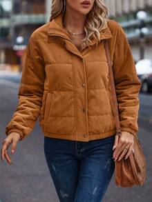 EMERY ROSE Snap Button Up Padded Padded Coat Clothes Winter - Redwood - View 3
