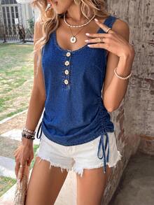 Breezaya Women's Fashion Versatile Button Street Denim Top - Blue - View 2
