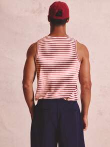 Musero Camiseta de tirantes Henley acanalada a rayas con detalle de botones delanteros, esencial para primavera y verano - Rojo - Ver 2