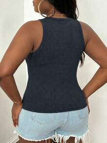 Slaydiva Plus Size Summer Casual Versatile Tank Top - Blue - View 2