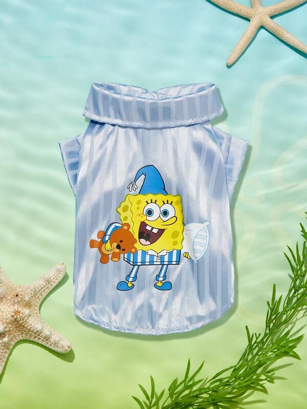 SpongeBob SquarePants | PETSIN 1pc Cute Blue Printed Pet Pajamas, Two-Legged Design, Soft And Cozy, Anti-Flea, Less Shedding, Breathable Fabric, Universal Fit For Cats And Small Dogs, Perfect For Lounging At Home, Napping Or A Funny Gift For Your Fur Baby