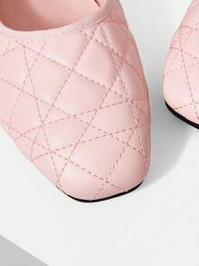 MOTF WOMEN'S QUILTED SQUARE TOE FLAT SHOES FOR CHRISTMAS DAILY WEAR CLASSIC OLD MONEY - Baby Pink - View 5