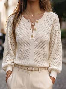 SHEIN Women's Casual Versatile Solid Color Sweater - Apricot - View 2