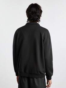 Merionis Herren-Sweatshirt mit hohem Baumwollanteil, weich und bequem, einfarbig, mit halbem Reißverschluss, langen Ärmeln, lässig, Basic, für Urlaub, Reisen, Herbst - Schwarz - Übersicht 3
