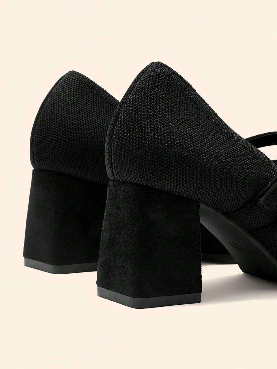 CUCCOO BASICS Women's Square Toe Low Vamp Buckle Thick Heel Spring Shoes Versatile Commuter Sexy Popular Women's High Heel Shoes Fabric Black Fall Shoes