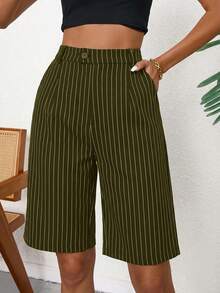 Aveloria Modichic Striped Slant Pocket Bermuda Suit Shorts  - Green - View 5