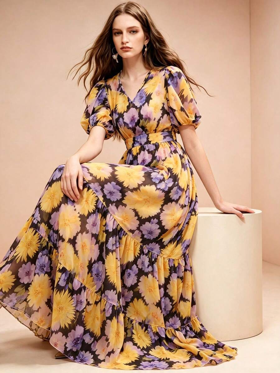 SHEIN 夏季優雅花卉印花洋裝 - 彩色 - 查看 1