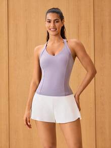OutZeal Gym Top Women Sports Tank Yoga Workout Cool Touch Bra-In With Removable Pads Halter Vest - Mauve Purple - View 7