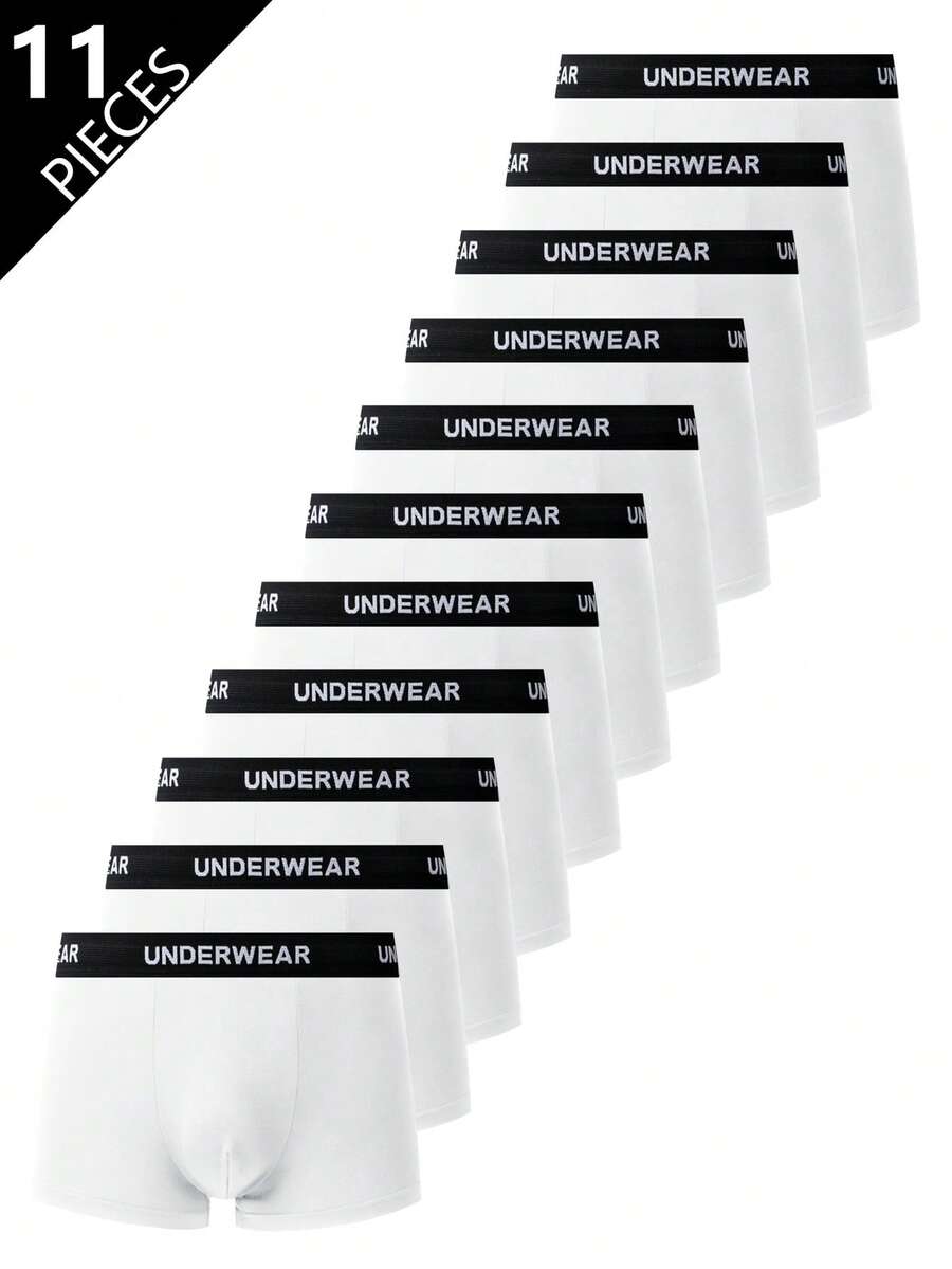 Provexi Provexi 11pcs/Set Men's Solid Color Waistband Letter Webbing Boxer Briefs - White - View 1