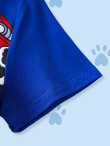 SHEIN | PAW Patrol 卡通印花圆领短袖T恤和短裤休闲套装，适合小男孩 - 藏蓝色 - 查看 9