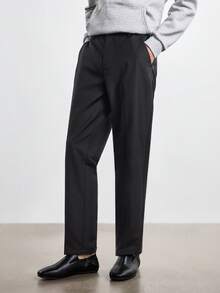 Merionis Men's Fashion Versatile Commute Solid Color Suit Pants - Black - View 11