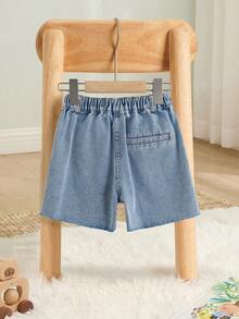 CoComelon X SHEIN Young Boy's Casual Cartoon Print Distressed Denim Shorts, Summer - Blue - View 2