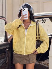 Muchica Plaid Woven Women's Lightweight Jacket - Yellow - View 3