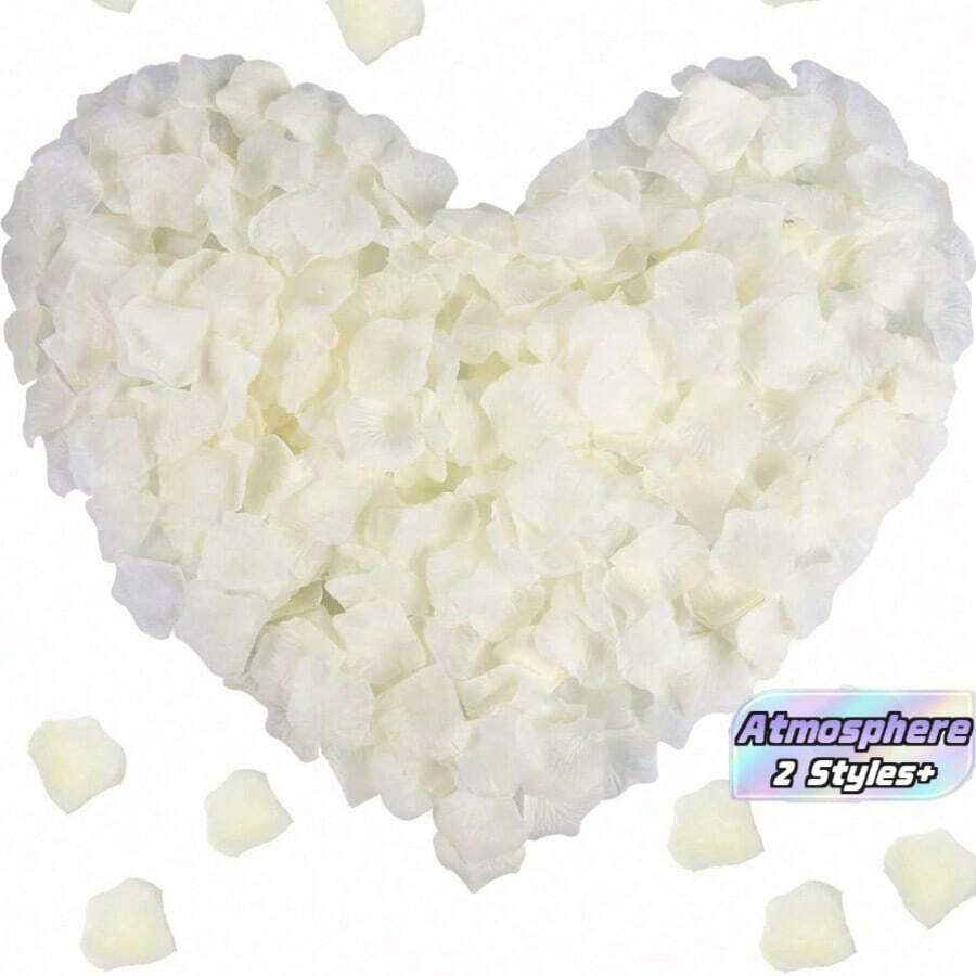 1000/2000pcs Artificial Silk Rose Petals Decor, Black, Suitable For Wedding, Party, Halloween Decoration, Gift Box Filler, Romantic Rose, Proposal And More Occasions - milky white - View 1