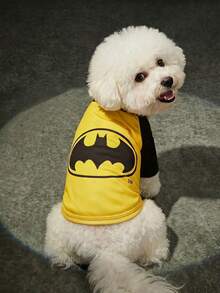 Batman X PETSIN 1件可愛黑色蝙蝠印花寵物T恤，黑黃對比色，超柔軟透氣，不限制活動，防跳蚤、少掉毛、耐熱，適合貓狗的趣味小T恤，室內外皆適用 - 彩色 - 查看 2
