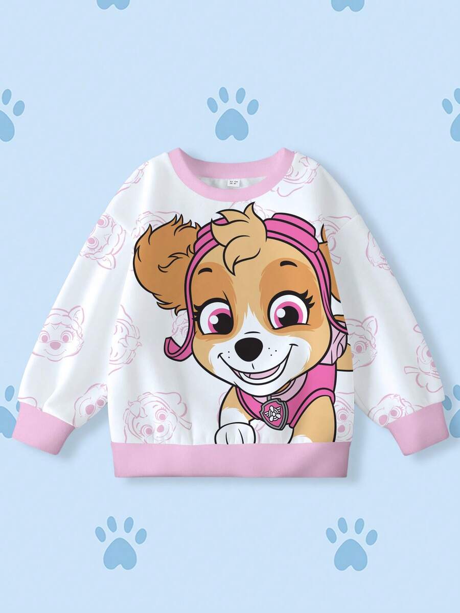 SHEIN | PAW Patrol 女童狗狗印花圆领长袖卫衣,秋季休闲款 - 白色 - 查看 1