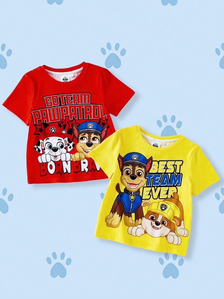 SHEIN | PAW Patrol Young Boys Minimalist Print Round Neck Short Sleeve T-Shirt - Yellow - View 1