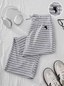 SHEIN 1件青少年女孩高級紋理布料白色百搭休閒舒適長褲 夏季新品 - 灰色 - 查看 8
