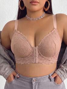Divavoom 1pc Lace Front Closure Underwire Bra Plus Size - Apricot - View 3