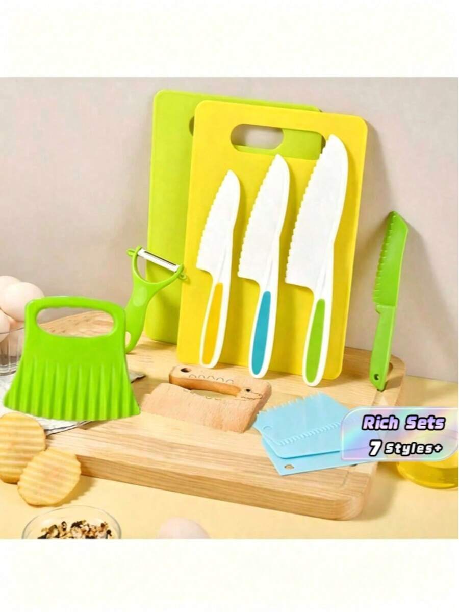 10 Montessori Kitchen Utensils, A Real Cooking Knife Set, Including ABS Knives, Cutting Board, Sandwich Cutter, Peeler, Suitable As A Birthday Gift - Multicolor - View 1