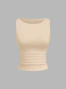 Sweetra Women's Solid Color Pleated Casual Scoop Neck Tank Top Set - Multicolor - View 6
