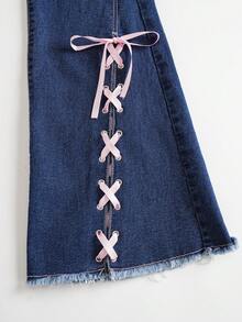 Mean Girls | SHEIN Celana Jeans Flare dengan Tali Silang untuk Wanita - Biru - View 6