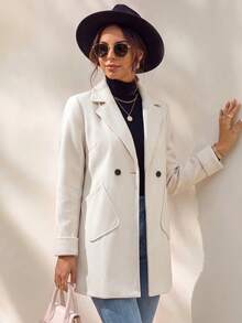 Chiquease Women Overcoats Tombol Ganda Kantong Plain Casual - Aprikot - View 1