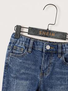 SHEIN 兒童小男孩休閒水洗修身牛仔長褲 - 深色水洗藍 - 查看 5