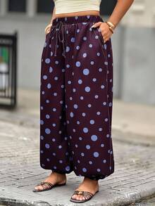 Vionelle Plus Size Women's Casual Traditional Bohemian Boho Elegant Harem Pants, Powder Blue Trousers, Daily Wear Vacation Wedding Guest Long Pockets Autumn - Multicolor - View 6