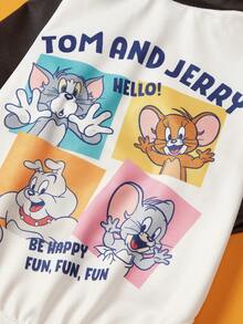 TOM & JERRY X PETSIN 1件趣味黑白拼接卡通印花寵物T恤，彈性舒適貼身，透氣面料，適合貓狗，充滿個性的時尚日常造型 - 彩色 - 查看 4