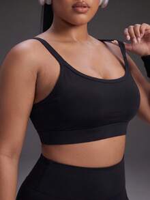 Powerista Bra Olahraga Fitness Sehari-hari Warna Polos Ukuran Plus Wanita - Hitam dan Putih - View 6