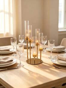 1PC Elegant Gold 5-Arm Candle Holder With Acrylic Cover Weddings Tabletop Stand, Perfect For Christmas, And Home Party Decor - gold - View 1