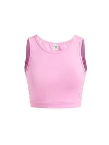 SHEIN 青少年女孩休閒日常百搭舒適修身純色撞色運動風秋冬套裝 - 粉色 - 查看 11