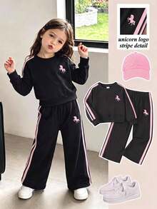 Casuvi Kids 女童春秋長袖長褲運動蝴蝶結緞帶針織運動衫兩件套 - 彩色 - 查看 8