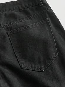 ROMWE MEN Casual Men's Avant Fashionable Commuter Loose Fit  Strap Jeans - Black - View 6