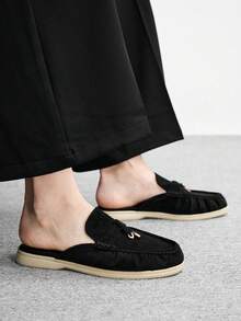 CUCCOO BIZCHIC 時尚女款黑色麂皮舒適通勤穆勒鞋 平底女鞋 適合戶外度假、購物、上班、日常通勤 百搭女款平底鞋 - 黑色 - 查看 5
