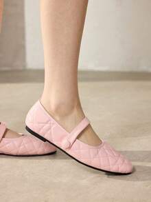 MOTF WOMEN'S QUILTED SQUARE TOE FLAT SHOES FOR CHRISTMAS DAILY WEAR CLASSIC OLD MONEY - Baby Pink - View 8