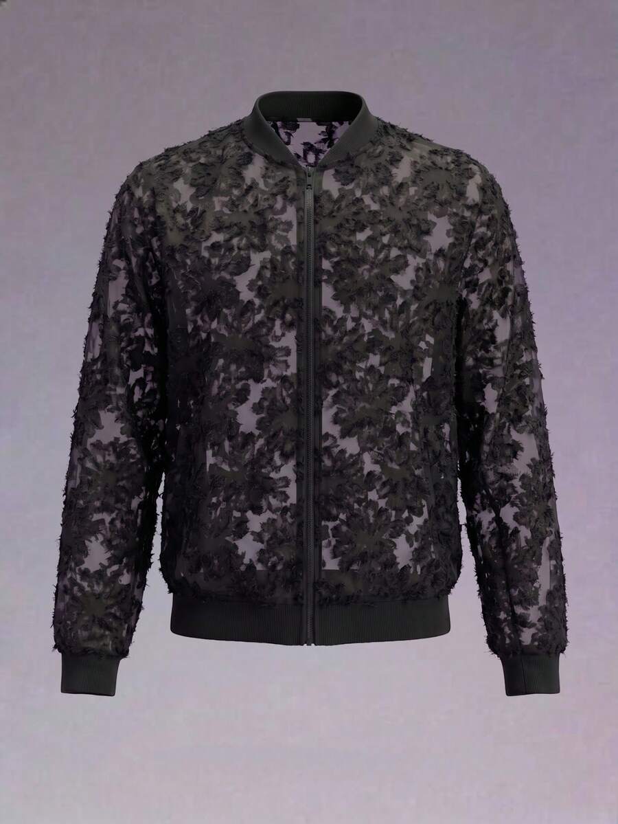 DSELFIQUE Men's Fashion Versatile Embroidered Zipper Long Sleeve Jacket - Black - View 1