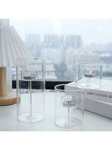 Cylindrical Windproof Glass Candle Holder, Oil Lamp, Windproof Candle Holder, Creative Home Decoration, Candlelight Dinner Gift (Excluding Candles) - Multicolor - View 7