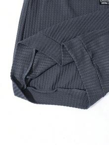SHEIN Kids Tween Boy Casual Loose Fit Regular Shoulder Grey Solid Color Textured Waffle Fabric Collared Long Sleeve Sweatshirt Suitable For Commuting School Daily Casual Outings Sports Spring Summer - Dark Grey - View 6