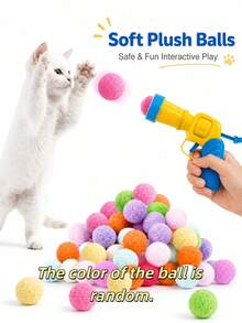 Interactive Cat Ball(Random Color) Launcher Toy Set Featuring A Silent, High-Bounce Plush Ball Launcher; Harmless, It Is Ideal For Pet Entertainment And Bonding, And Perfect For Active Play. - Multicolor - View 2