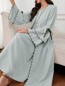 Al Najma Women's Contrast Color Bowknot Decor Casual Party Abaya - Green - View 4