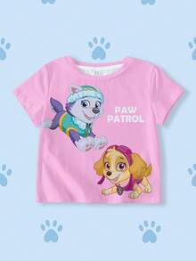 SHEIN | PAW Patrol 女童可爱狗狗印花圆领短袖T恤，夏季 - 白色 - 查看 1