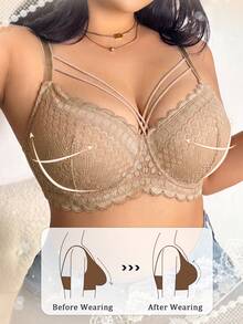 LustreForm Plus Size Underwire Sexy Lace Bra 2pcs/Set Party Red Black Fall - Multicolor - View 4