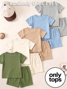 3pcs Tops Boy Minimalist Business Elegant Handsome Outfit Set, Summer Outing Choice, Minimalist Letter Print Pattern Brown T-Shirt - White - View 2