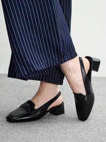 CUCCOO BIZCHIC 女款方頭粗跟黑色時尚極簡後扣帶樂福鞋，百搭舒適通勤鞋，適合度假與外出 - 黑色2 - 查看 4
