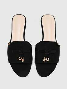 CUCCOO BIZCHIC Sepatu Wanita, Hitam, Tekstur Suede, Sandal Datar Klasik, Nyaman dan Serbaguna di Musim Panas, Cocok untuk Perjalanan ke Kantor atau Sehari-hari - Hitam 1 - View 10