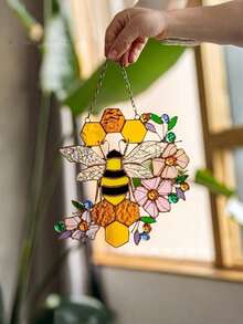 Cirelle 1 pieza Atrapasol de vidrio teñido con diseño de panal de abeja y abeja, panel colgante para ventana, decoración de pared, adorno de acrílico amarillo con cadena para cocina, esquina de ventana, jardín y decoración del hogar - Multicolor - Ver 14